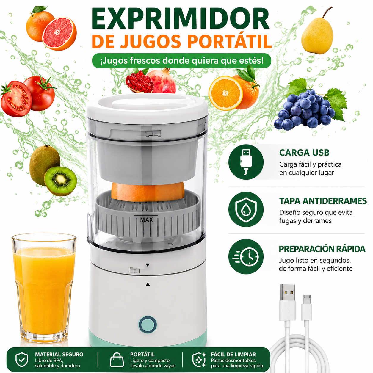 Exprimidor de Jugos Electrico Recargable